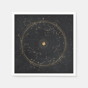 Astrologisk stjärna karta svarta guld-stjärnor pappersservett