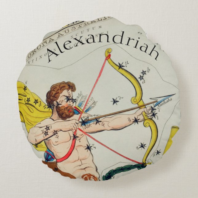 Astrologisk teckenstjärna karta Sagittarius Round  Rund Kudde (Baksidan)