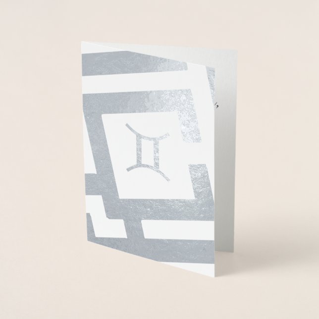 Astrologisk teckentext Gemini Silver Decor Anpassn Folierat Kort (Framsida)