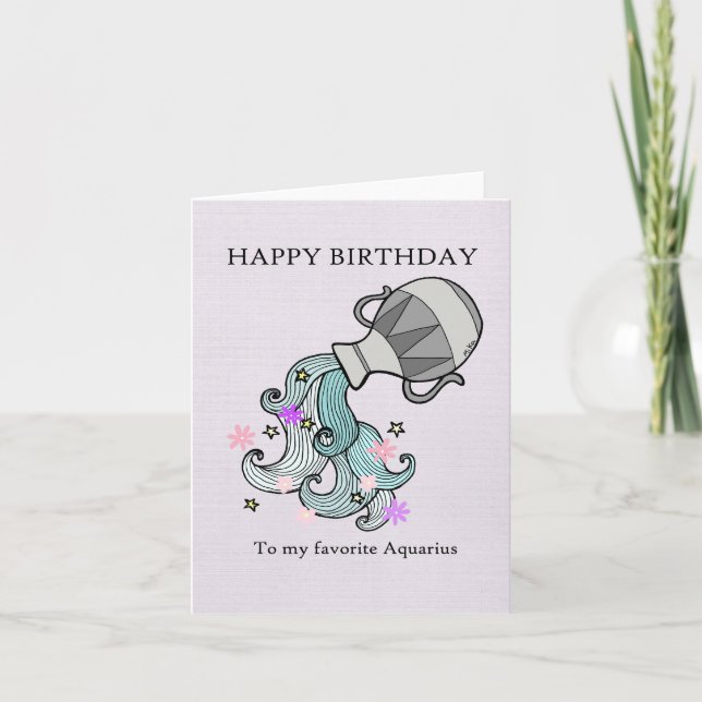 Astrologisk zodiaksignal Cute Aquarius Birthday Kort (Framsida)