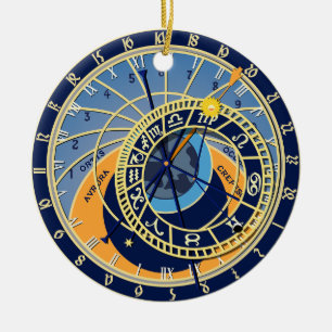 Astrologiska Prague tar tid på Julgransprydnad Keramik