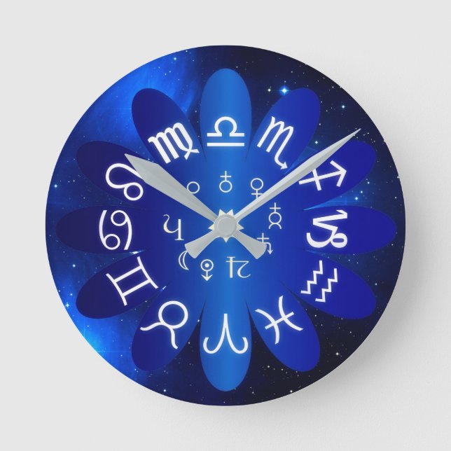 Astrologiska tecken på Zodiac Horoscope Rund Klocka (Framsida)