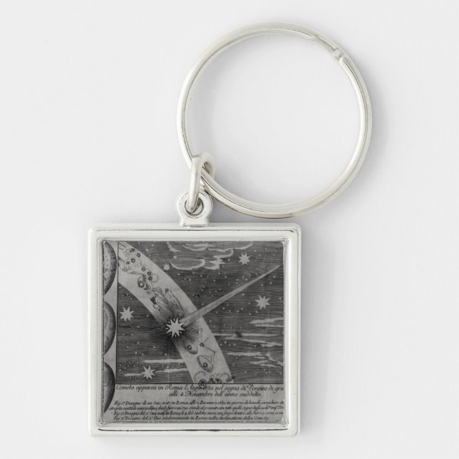 Astrologiskt diagram av komet fyrkantig silverfärgad nyckelring (Framsidan)