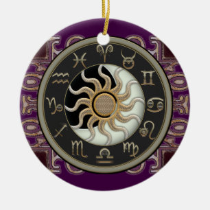 Astrologisol- och månepersonlig julgransprydnad keramik