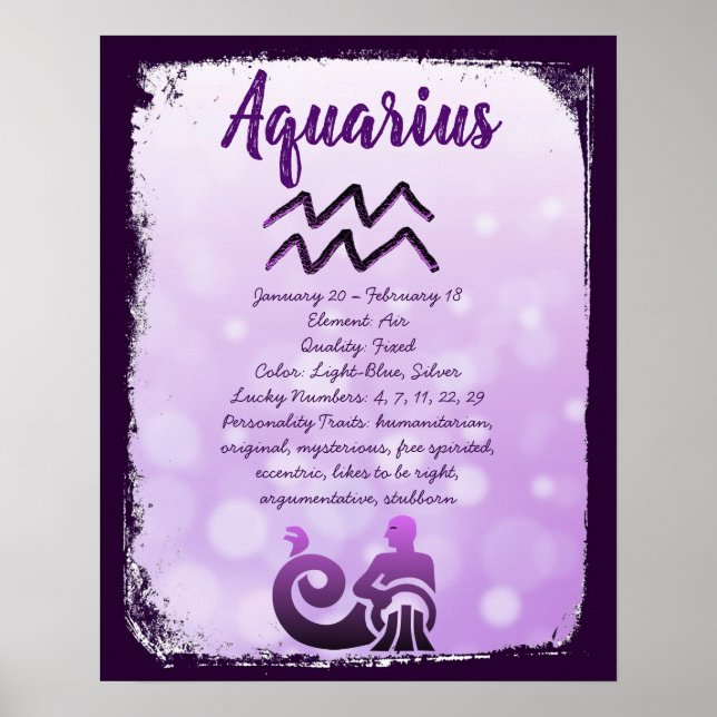 Astrologitecken Aquarius Horoscope Zodiac Symbol Poster (Framsidan)