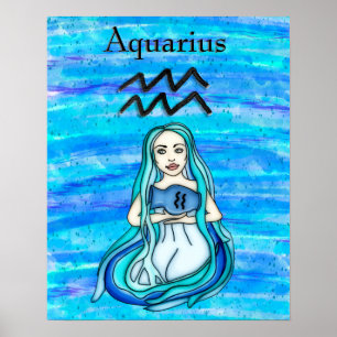 Astrologitecken Aquarius Horoscope Zodiac Symbol Poster