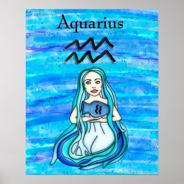 Astrologitecken Aquarius Horoscope Zodiac Symbol Poster (Framsidan)