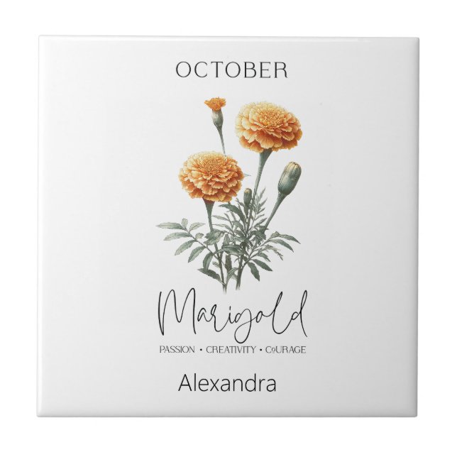 Astrology Birth Month oktober | Flower Marigold Kakelplatta (Framsidan)