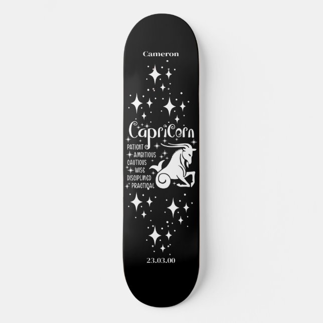 Astrology Black Skateboard med Capricorn Symbol (Framsida)