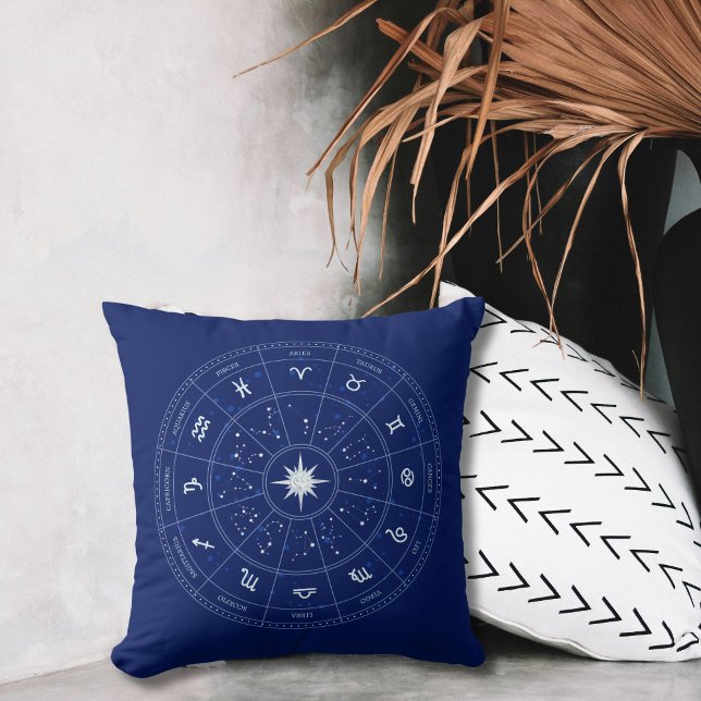 Astrology Navy Blue Zodiac Kudde (Skapare uppladdad)