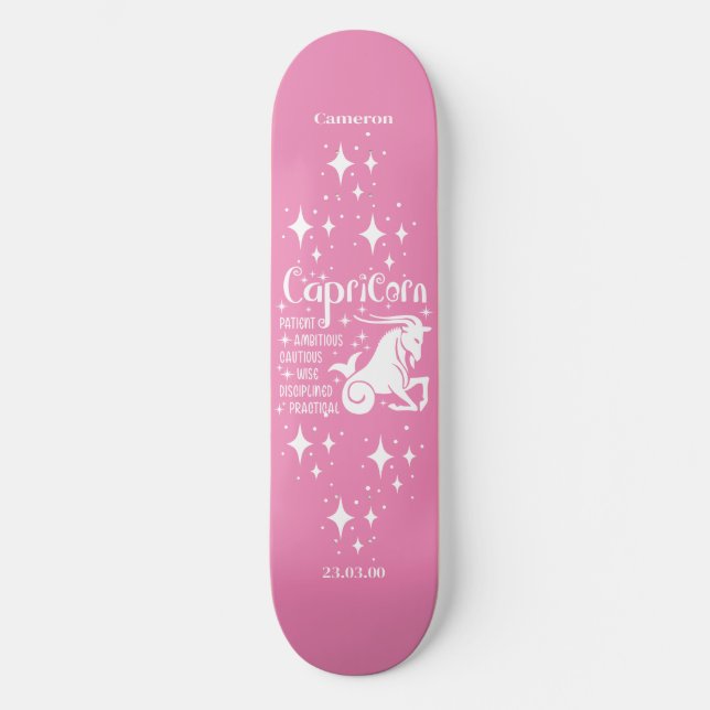 Astrology Rosa Skateboard med Capricorn Symbol (Framsida)