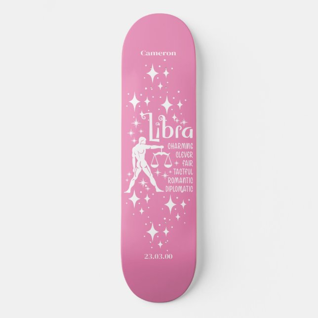 Astrology Rosa Skateboard med Libra Symbol (Framsida)