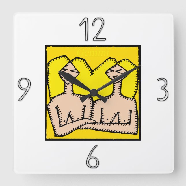 Astrology Zodiac Sign Gemini Wall Clock Fyrkantig Klocka (Framsida)