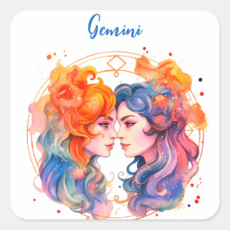 Astrology zodiac- tecken på Gemini i vattenfärg Fyrkantigt Klistermärke