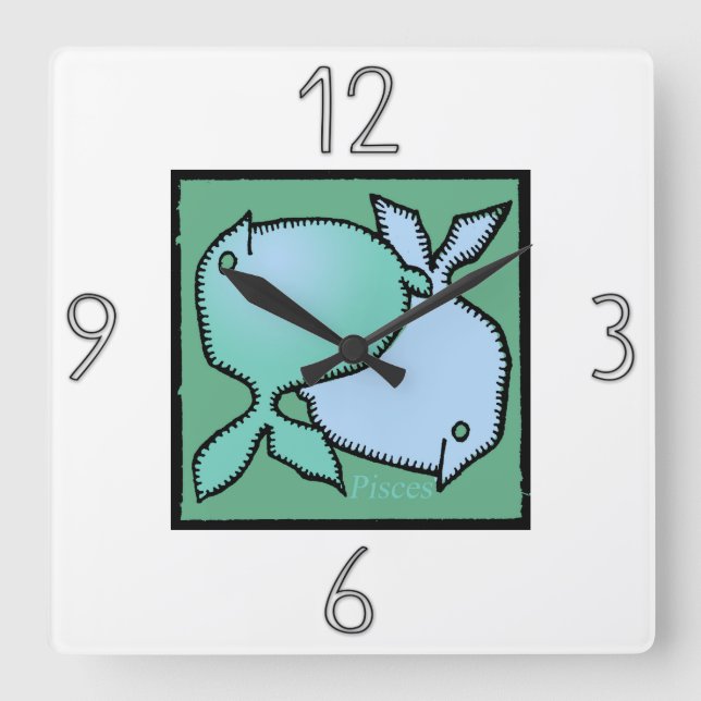 Astrology Zodiac-tecken Pisces Wall Clock Fyrkantig Klocka (Framsida)
