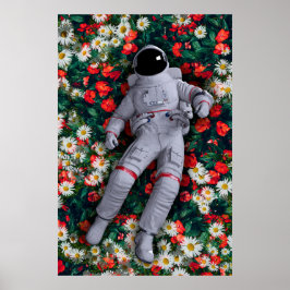 Astronaunt i Röda och vita blommor Poster