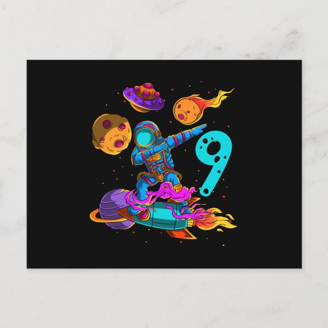 Astronaut 9:e födelsedagen helg vykort (Framsida)