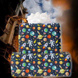 Astronaut Add Namn Spaceship Boy's Birthday Presentpapper