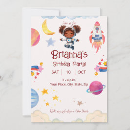 Astronaut African American Girl Space Theme Inbjudningar
