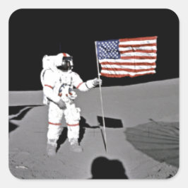 Astronaut Alan Shepard, amerikansk Flagga på Måne Fyrkantigt Klistermärke