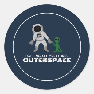Astronaut & Alien, Outerspace Party Runt Klistermärke