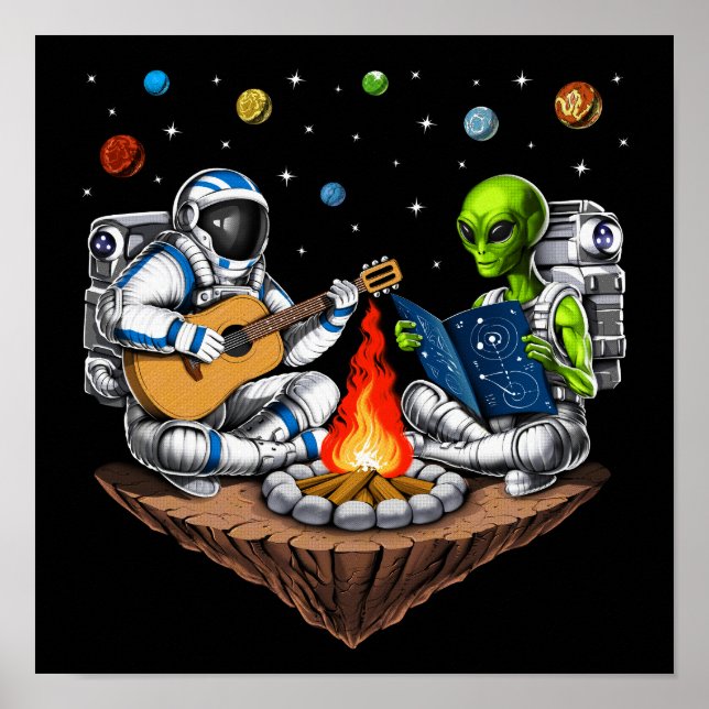 Astronaut Alien Space Camping Poster (Framsidan)
