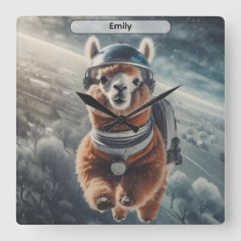 Astronaut Alpacka i rymden Surrealistiskt djur Fyrkantig Klocka