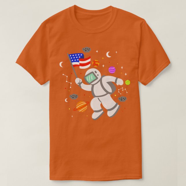 Astronaut American Flagga Planets 1 T Shirt (Design framsida)