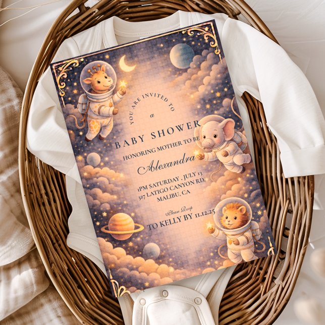 Astronaut Animals Space Baby Shower Inbjudningar (Skapare uppladdad)