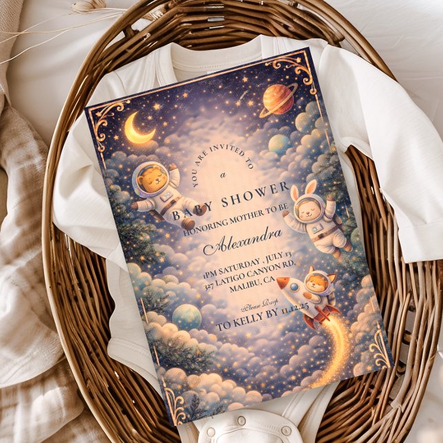 Astronaut Animals Space Baby Shower Inbjudningar (Skapare uppladdad)