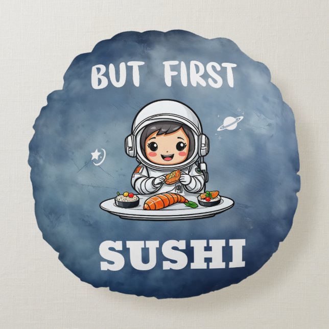 Astronaut åt Sushi Rund Kudde (Framsidan)