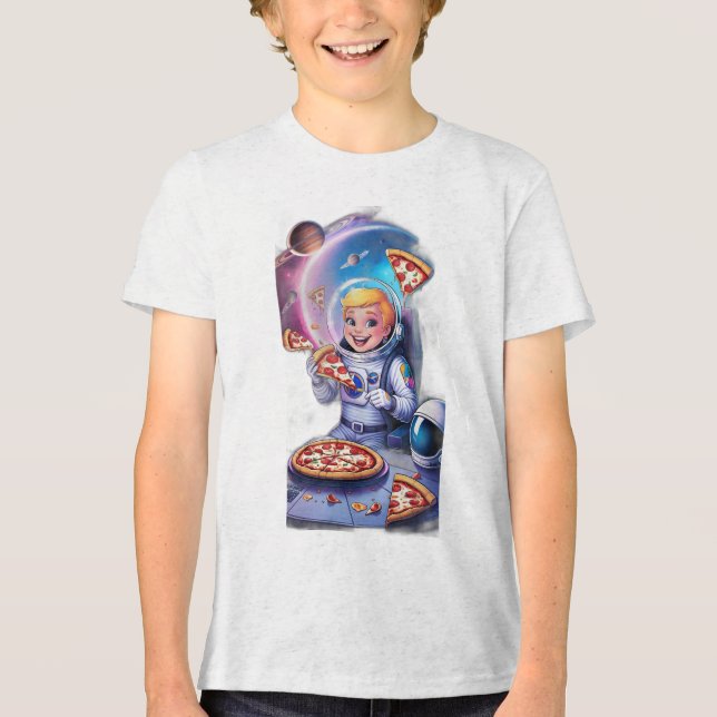 Astronaut äter pizza i rymden. t shirt (Framsida)