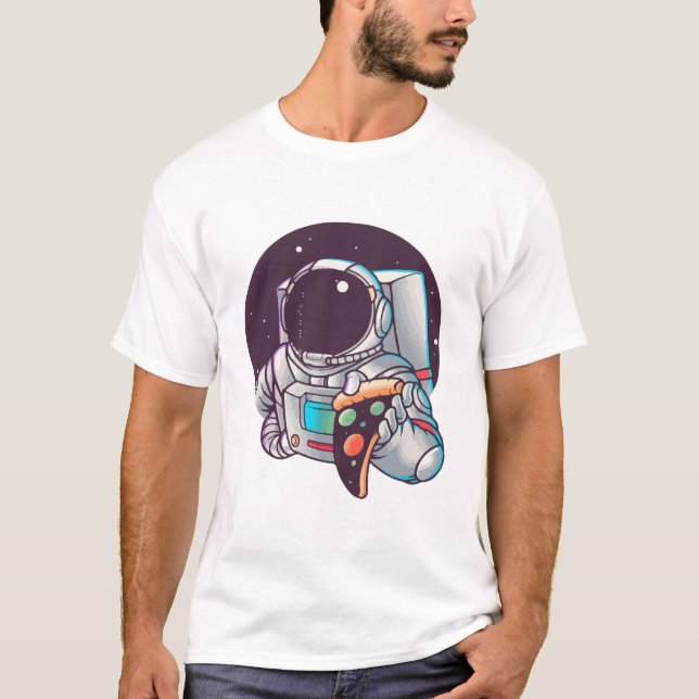 Astronaut Äter Pizza Planeter T Shirt (Framsida)