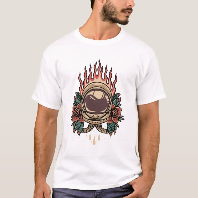 Astronaut att ro eldar tatuering t shirt (Framsida)