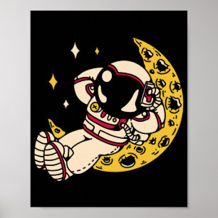 Astronaut Avslappnad på Halvmåne Grafisk Poster
