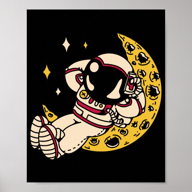 Astronaut Avslappnad på Halvmåne Grafisk Poster (Framsidan)
