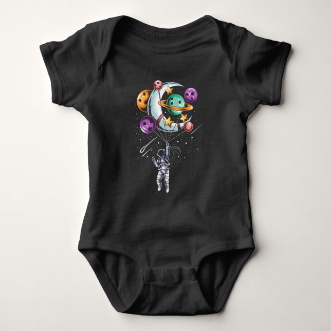 Astronaut Ballon Planets Illustrationer T Shirt (Framsida)