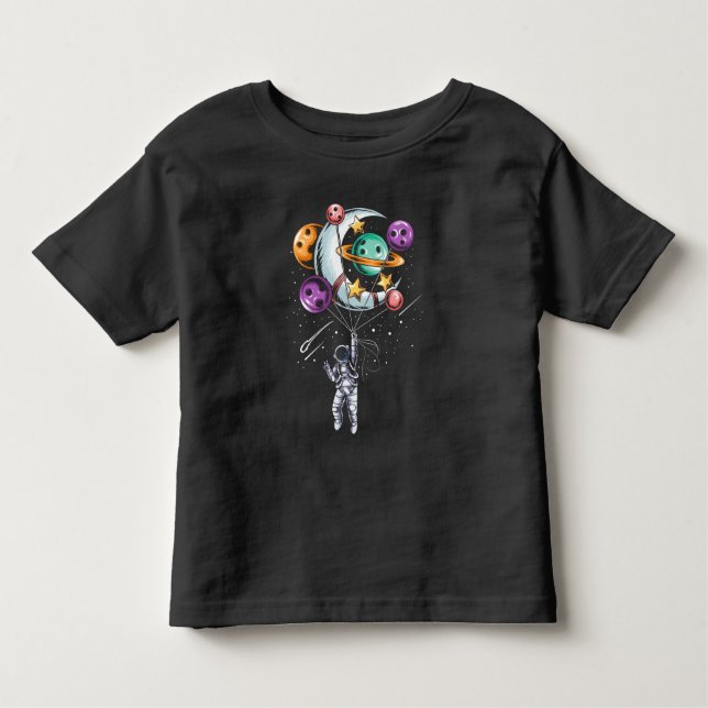 Astronaut Ballon Planets Illustrationer T Shirt (Framsida)