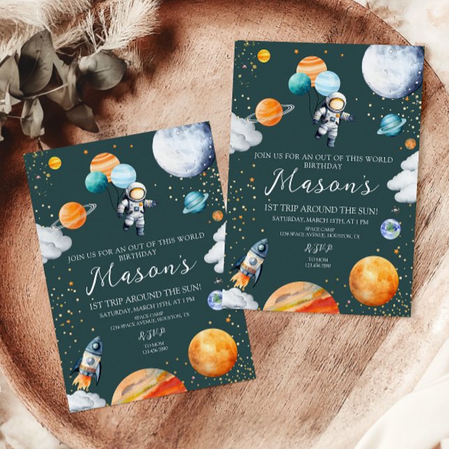 Astronaut Balloon Planets 1st Trip Around the Sun Inbjudningar (Skapare uppladdad)