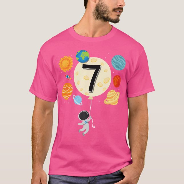 Astronaut Balloon Planets 7:e Birthday Space 7 Yea T Shirt (Framsida)