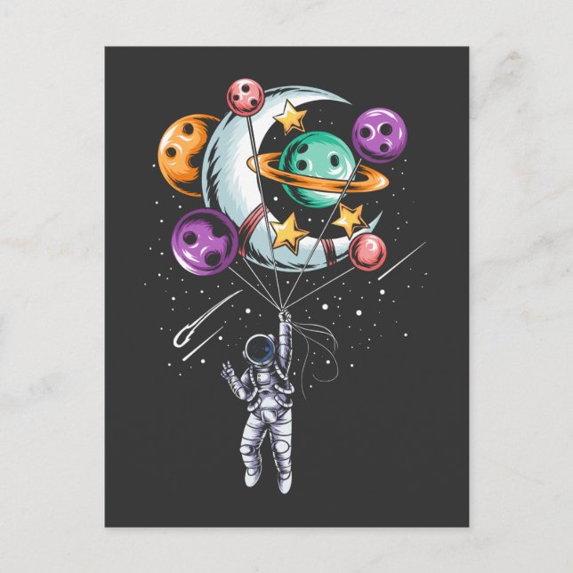 Astronaut Balloon Planets Illustrations Vykort (Framsida)