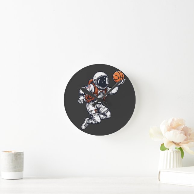 Astronaut basketbollillustration rund klocka (Hem)