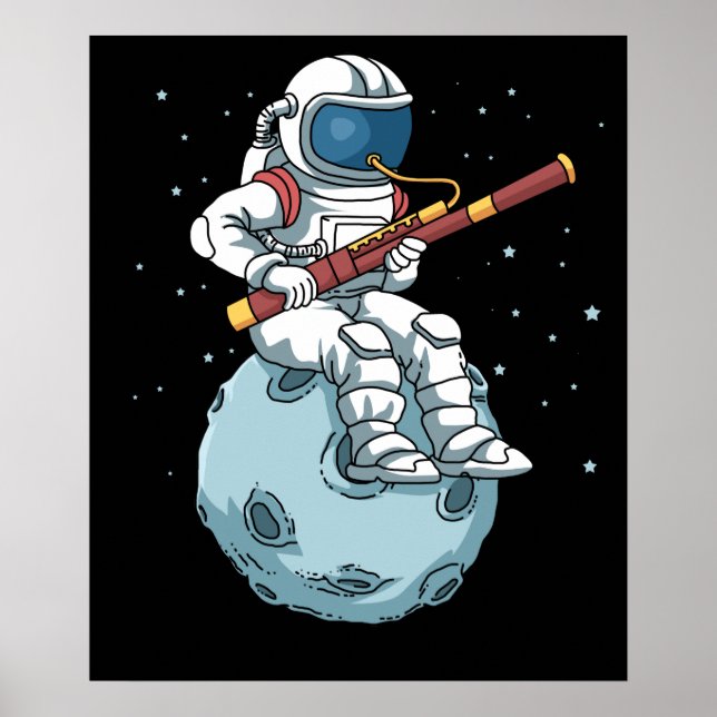 Astronaut Bassoon Band Player Bassoonist BasSnart Poster (Framsidan)