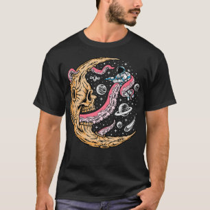 Astronaut Battling a Dead Crescent Måne med Tenta T Shirt