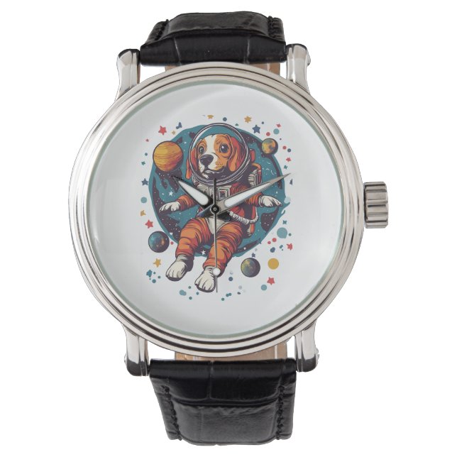 Astronaut Beagle � Rymdutforskande Hund Armbandsur (Framsida)