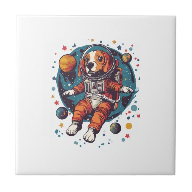 Astronaut Beagle � Rymdutforskande Hund Kakelplatta (Framsidan)
