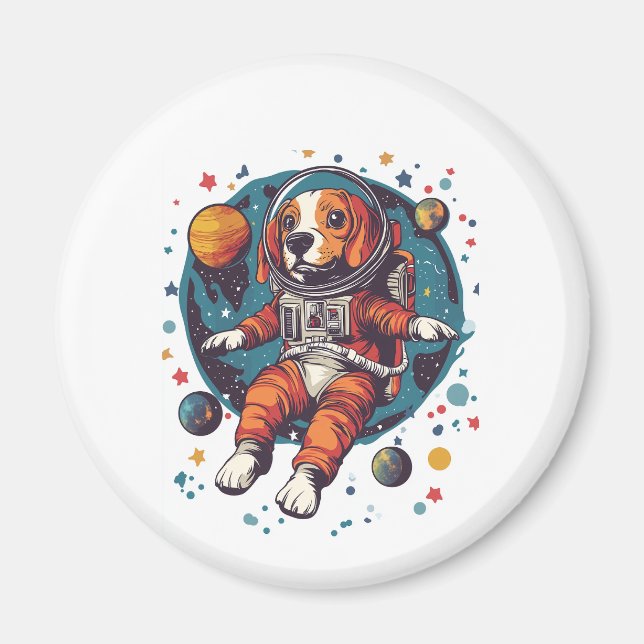 Astronaut Beagle � Rymdutforskande Hund Magnet (Framsidan)