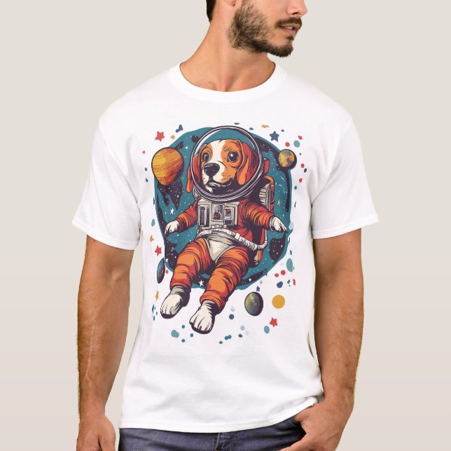 Astronaut Beagle � Rymdutforskande Hund T Shirt (Framsida)