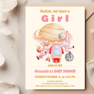 Astronaut Bear Fox Baby Shower Inbjudningar