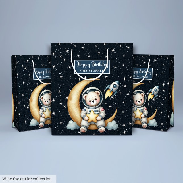 Astronaut Bear Gift Bag för Boy Födelsedagsfest (Astronaut Bear Gift Bag for Boy Birthday Party)